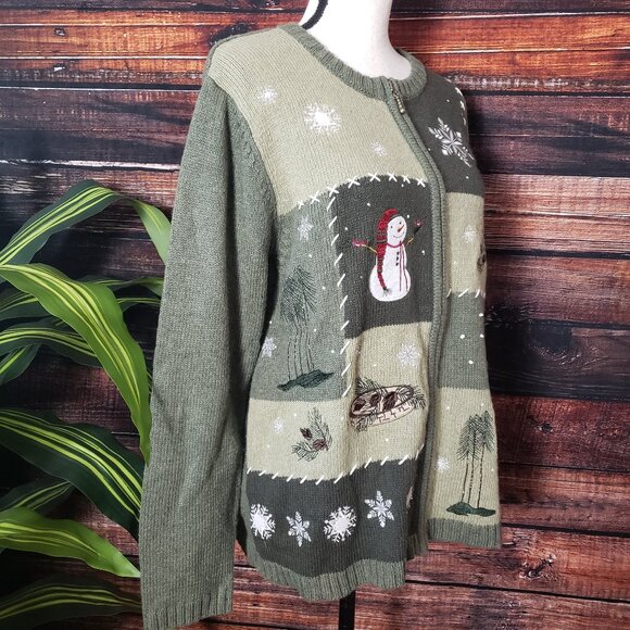 Croft & Barrow Sweater Size M Christmas Embroidered Holiday Ramie Silk Full Zip - Picture 3 of 11